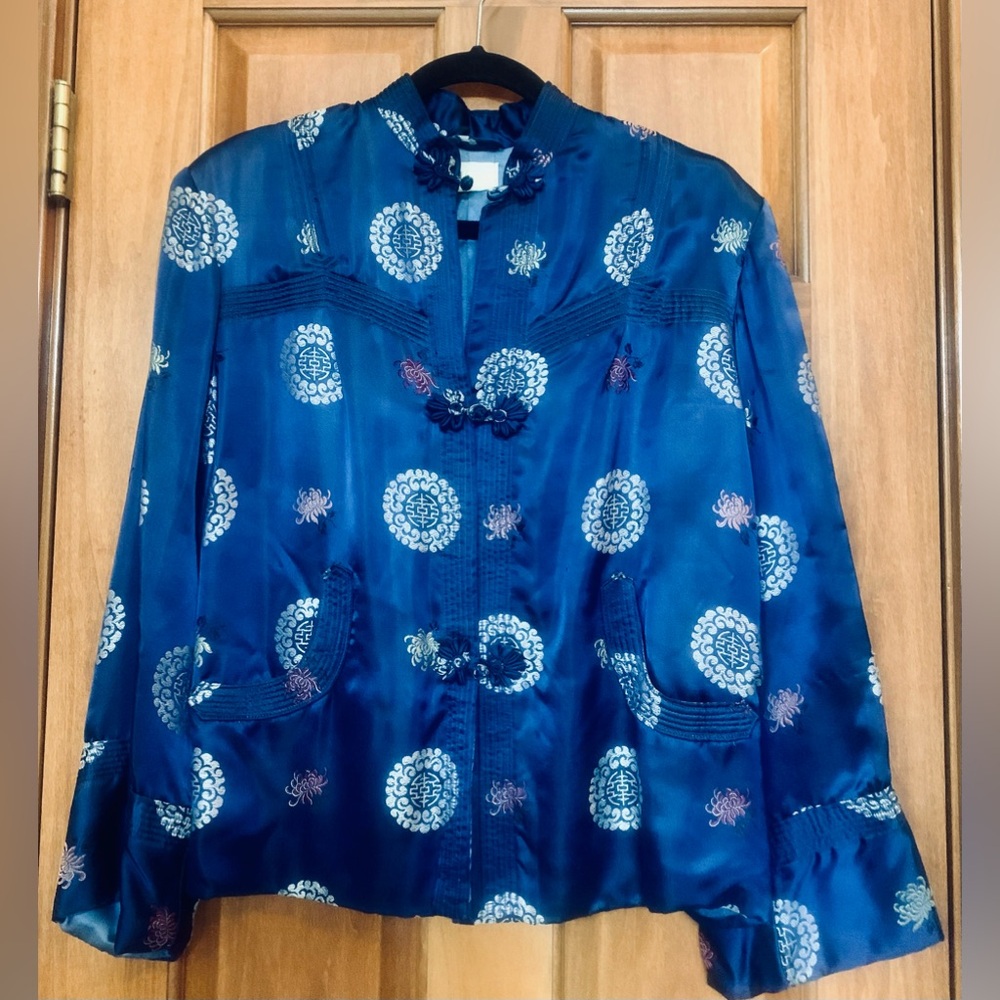Vintage Rising Trading Company, satin mandarin collar jacket, silk embroidered.
